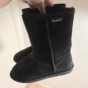 BearPaw Elle Short Black Winter Snow Boots Leather with Fur Interior Warm Cozy